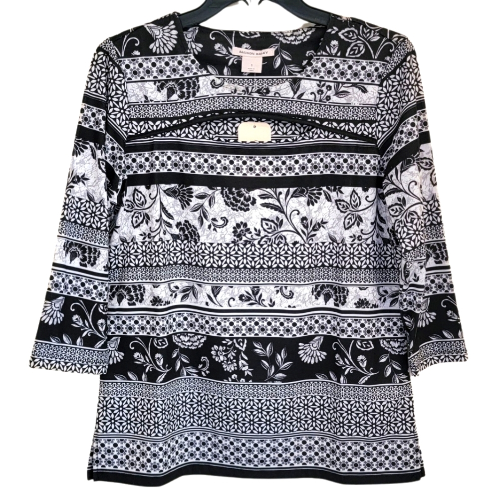 NWT Allison Daley B&W Patterned Blouse, Size S
